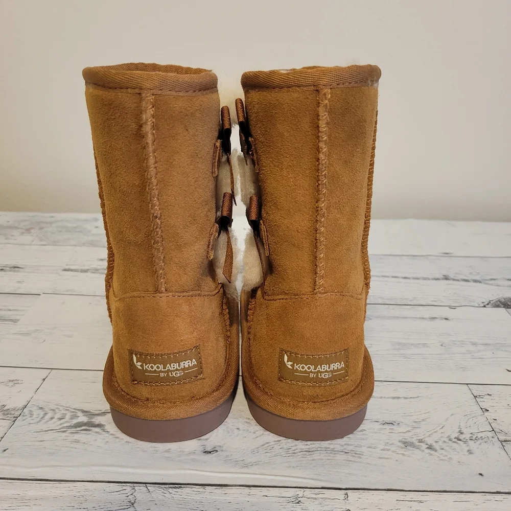 NWT KOOLABURRA BY UGG BOOTS K VICTORIA SHORT TAN COLOR BOW ACCENTS WARM - Picture 8 of 11